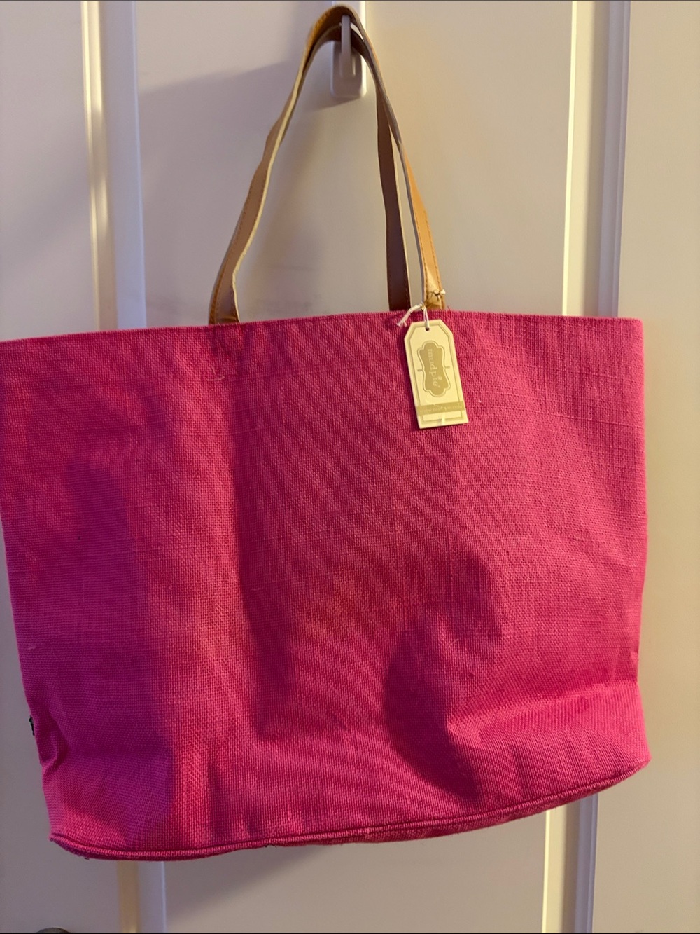 Mud Pie Pink Tote with Green and Gold Sequin Palms - Picture 2 of 6